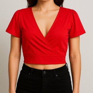 GARAGE | wrap tie crop top | Small | red | rayon-spandex blend